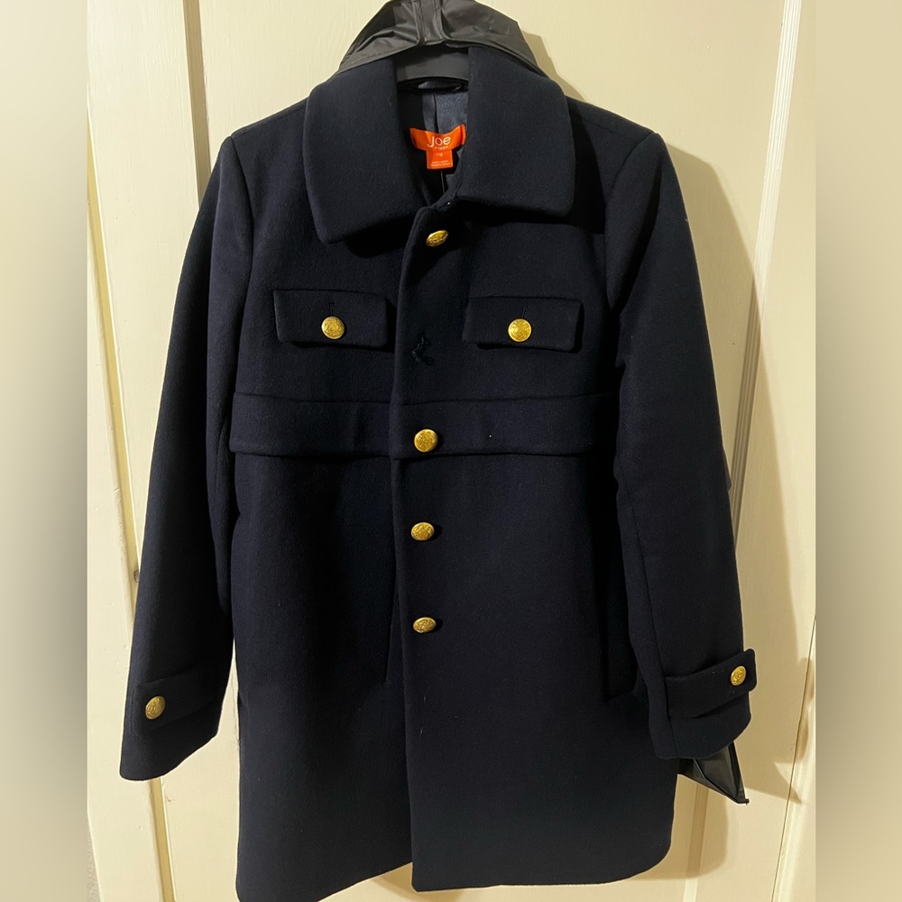 Elegant Navy Winter Pea Coat with Gold Buttons